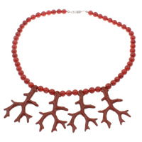 Coral Necklace, Natural Coral, brass spring ring clasp, Branch, red, 8mm, 40x60x7mm, Sold Per Approx 19.5 Inch Strand