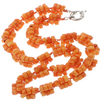 Koralle Halskette, Natürliche Koralle, Messing Federring Verschluss, flache Runde, orange, 7x4mm, verkauft per ca. 19.5 ZollInch Strang