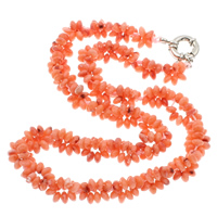 Коралловые ожерелья, Натуральный коралл, латунь Замочек-колечко, Круглая форма, розовый, 5x3mm, Продан через Приблизительно 17 дюймовый Strand