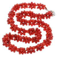 Коралловые ожерелья, Натуральный коралл, латунь Замочек-колечко, Круглая форма, красный, 7x4mm, Продан через Приблизительно 18.5 дюймовый Strand