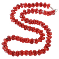 Koralle Halskette, Natürliche Koralle, Messing Karabinerverschluss, rot, 5x10mm, verkauft per ca. 17 ZollInch Strang
