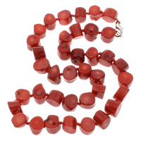 Koralle Halskette, Natürliche Koralle, Messing Karabinerverschluss, Klumpen, rot, 11x8mm-11x10mm, verkauft per ca. 17 ZollInch Strang
