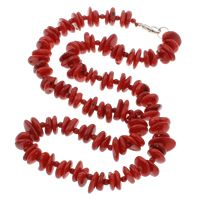 Koralle Halskette, Natürliche Koralle, Messing Karabinerverschluss, Klumpen, rot, 9x8x3mm-10x14x3mm, verkauft per ca. 17 ZollInch Strang