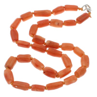 Coral Necklace, Natural Coral, brass lobster clasp, Tube, light orange, 8x12mm, 8x15mm, Sold Per Approx 18 Inch Strand