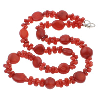 Koralle Halskette, Natürliche Koralle, Messing Karabinerverschluss, rot, 11x5mm, 4x8mm, verkauft per ca. 17 ZollInch Strang