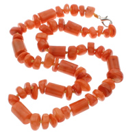 Koralle Halskette, Natürliche Koralle, Messing Karabinerverschluss, Klumpen, orange, 10x12mm-9x12x5mm, verkauft per ca. 18 ZollInch Strang