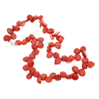 Coral Necklace, Natural Coral, brass lobster clasp, Nuggets, red, 9x7mm-9x10mm, Sold Per Approx 18.5 Inch Strand
