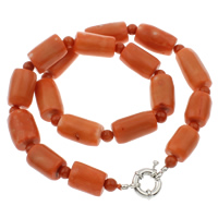 Coral Necklace, Natural Coral, brass spring ring clasp, Column, orange, 6mm, 12x17mm-15x21mm, Sold Per Approx 17 Inch Strand