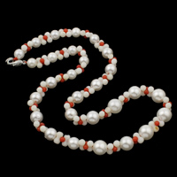 Coral Necklace, Natural Coral, with South Sea Shell, brass lobster clasp, multi-colored, 10mm, 4x8mm, Sold Per Approx 17 Inch Strand