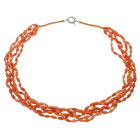 Collares de Coral, Coral natural, con cordón de nylon, latón cierre de anillo de primavera, Óvalo, 5-aro, naranja, 4x8mm, Vendido para aproximado 19.5 Inch Sarta