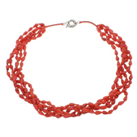 Coral Necklace, Natural Coral, with Nylon Cord, brass spring ring clasp, Teardrop, 5-strand, red, 5x10mm, Sold Per Approx 18 Inch Strand