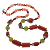 Coral Necklace Natural Coral with Jade & Crystal zinc alloy toggle clasp faceted multi-colored  12mm 4mm Sold Per Approx 22 Inch Strand