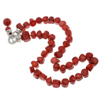 Natural Coral Necklace brass foldover clasp with rhinestone red - Sold Per Approx 18.5 Inch Strand