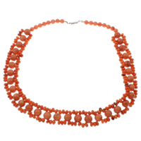 Coral Necklace, Natural Coral, brass lobster clasp, reddish orange, 10mm, 6mm, 3x4mm, Sold Per Approx 20 Inch Strand