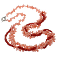 Natural Coral, brass spring ring clasp, two tone, 5x9mm, 7x3mm, Sold Per Approx 23.5 Inch Strand