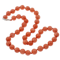 Coral Necklace, Natural Coral, brass lobster clasp, Round, light red, 10mm, Sold Per Approx 17 Inch Strand