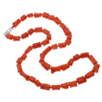 Koralle Halskette, Natürliche Koralle, Messing Karabinerverschluss, rot, 7x7mm-8x12mm, verkauft per ca. 18 ZollInch Strang