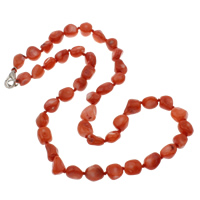 Coral Necklace, Natural Coral, brass lobster clasp, Nuggets, red, 10x8x7mm-10x12x7mm, Sold Per Approx 17 Inch Strand