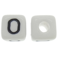 Perles Alphabet plastique ABS, cube, modèles différents pour le choix & avec le motif de lettre, blanc, 10mm, Trou:Environ 4mm, Environ 550PC/sac, Vendu par sac