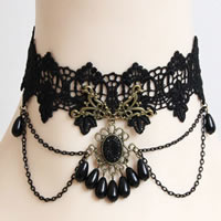 Gothic Necklace Lace with brass chain & Resin & Zinc Alloy with 2.5Inch extender chain plated with plastic pearl black nickel lead & cadmium free 38mm Sold Per Approx 12 Inch Strand