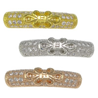 Cubic Zirconia Micro Pave Brass Beads, Tube, plated, micro pave cubic zirconia & hollow, more colors for choice, nickel, lead & cadmium free, 28x6mm, Hole:Approx 3.5mm, 10PCs/Lot, Sold By Lot