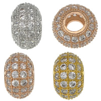 Perles cubes en laiton zircon Micro Pave, rondelle, Placage, pavé de micro zircon, plus de couleurs à choisir, protéger l'environnement, sans nickel, plomb et cadmium, 6x10mm, Trou:Environ 4mm, 20PC/lot, Vendu par lot