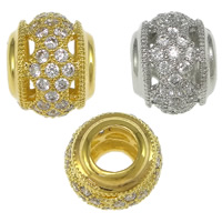 Cubic Zirconia Micro Pave Brass Beads Rondelle plated micro pave cubic zirconia & hollow nickel lead & cadmium free Approx 4mm Sold By Lot