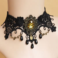 Gothic Necklace, Lace, with Resin & Tibetan Style, with 2.5Inch extender chain, antique bronze color plated, with plastic pearl, black, nickel, lead & cadmium free, 62mm, Sold Per Approx 12 Inch Strand