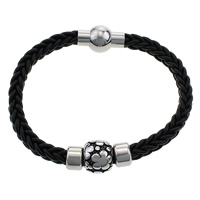 Men Bracelet Cowhide with Stainless Steel blacken black   6mm Length Approx 8.5 Inch Sold By Lot