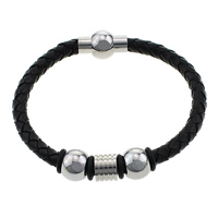 Cowhide Bracelet with Rubber & Stainless Steel black 6mm  Length Approx 8 Inch Sold By Lot