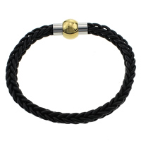 Cowhide Bracelet, stainless steel magnetic clasp, plated, black, 6mm, 20x12mm, Length:Approx 8 Inch, 10Strands/Lot, Sold By Lot