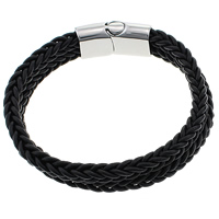 Men Bracelet Cowhide stainless steel magnetic clasp  black 6mm Length Approx 8.5 Inch Sold By Lot