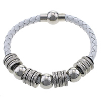 Cowhide Bracelet with Rubber & Stainless Steel white 6mm  Length Approx 8 Inch Sold By Lot