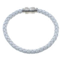Cowhide Bracelet stainless steel magnetic clasp white 6mm Length Approx 8.5 Inch Sold By Lot