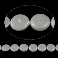 Pièce de culture des perles d'eau douce, perle d'eau douce cultivée, pièce de monnaie, naturel, blanc, grade AAA, 17-18mm, Trou:Environ 0.8mm, Vendu par Environ 15.3 pouce brin