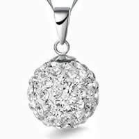 Rhinestone Brass Pendants, with Rhinestone Clay Pave Bead, Round, silver color plated, with 65 pcs rhinestone, nickel, lead & cadmium free, 12mm, Hole:Approx 2-7mm, 20PCs/Bag, Sold By Bag