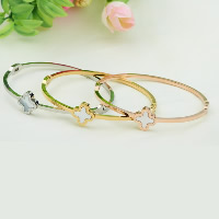 Titanium Steel Bangle, with White Shell, Flower, plated, more colors for choice, 6mm, Inner Diameter:Approx 57x50mm, Length:Approx 7 Inch, 3PCs/Lot, Sold By Lot