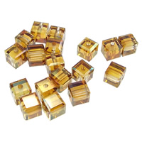 CRYSTALLIZED™ Crystal Pearl Beads, Kostka, Crystal Copper, 4x4x4mm, Otvor:Cca 0.5mm, 72PC/Lot, Prodáno By Lot