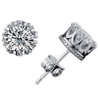Brass Stud Earring Flower silver color plated with rhinestone nickel lead & cadmium free Sold By Bag