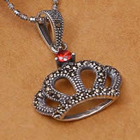 Thailand Sterling Silver Pendants, Crown, with cubic zirconia & with rhinestone, 18x17mm, Hole:Approx 3-5mm, 2PCs/Bag, Sold By Bag