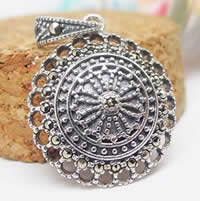 Thailand Sterling Silver Pendants, Flower, with rhinestone, 17x17mm, Hole:Approx 3-5mm, 2PCs/Bag, Sold By Bag