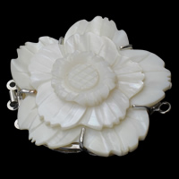 Shell Box Clasp Brass with White Shell Flower platinum color plated  nickel lead & cadmium free Approx 2.5mm Sold By Bag