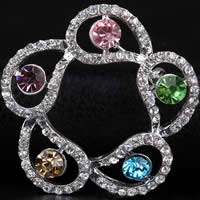 Tibetan Style Brooches, Flower, silver color plated, with rhinestone, multi-colored, nickel, lead & cadmium free, 33x33mm, 10PCs/Bag, Sold By Bag