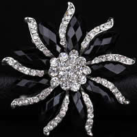 Zinc Alloy Brooches with Acrylic Flower platinum color plated faceted & with rhinestone black nickel lead & cadmium free Sold By Bag