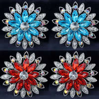 Tibetan Style Brooches, with Acrylic, Flower, platinum color plated, faceted & with rhinestone, mixed colors, nickel, lead & cadmium free, 62x62mm, 10PCs/Bag, Sold By Bag