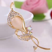 Zinc Alloy Brooches with Cats Eye Flower gold color plated with rhinestone nickel lead & cadmium free Sold By Bag
