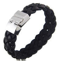 Men Bracelet Cowhide stainless steel magnetic clasp black 8mm 19mm Length 8.5 Inch Sold By Lot