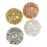 Cubic Zirconia Micro Pave Brass Beads, Round, plated, micro pave cubic zirconia & hollow, more colors for choice, nickel, lead & cadmium free, 11mm, Hole:Approx 1mm, 30PCs/Lot, Sold By Lot