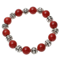 Natural Coral Bracelet with rhinestone brass spacer red 10mm Length Approx 7.5 Inch Sold By Lot