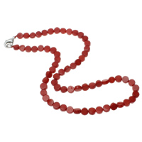 Natürliche Koralle Halskette, Messing Karabinerverschluss, flache Runde, rot, 6x3mm, verkauft per ca. 16 ZollInch Strang